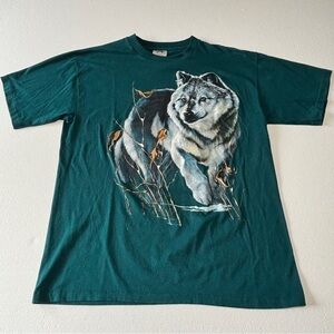 Harlequin Nature Graphics Vintage 1993 Single Stitch Grey Wolf Graphic T Shirt